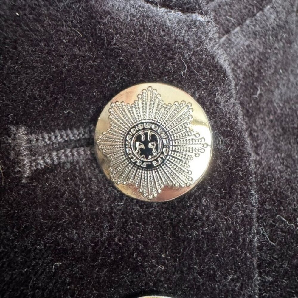 Y2K WHBM Black Stretch Velvet High Collar Silver Button Military Blazer Size 4 - Picture 5 of 17